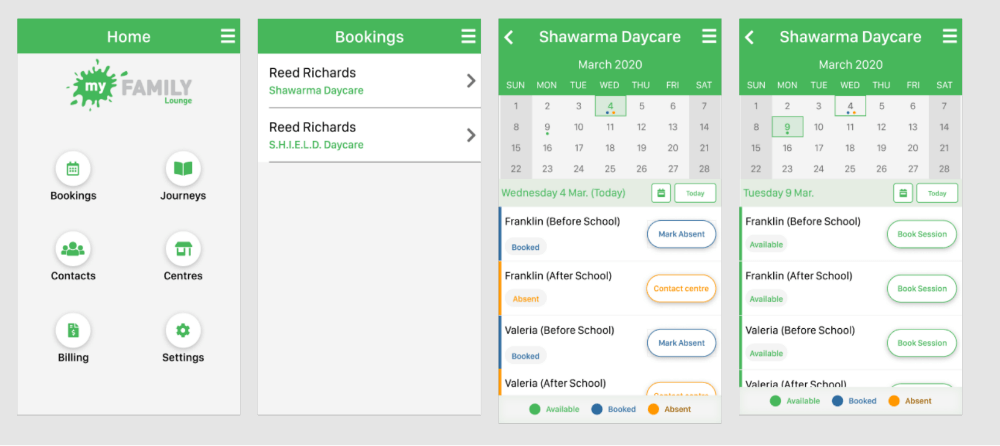 Mobile App designs of Childcare app