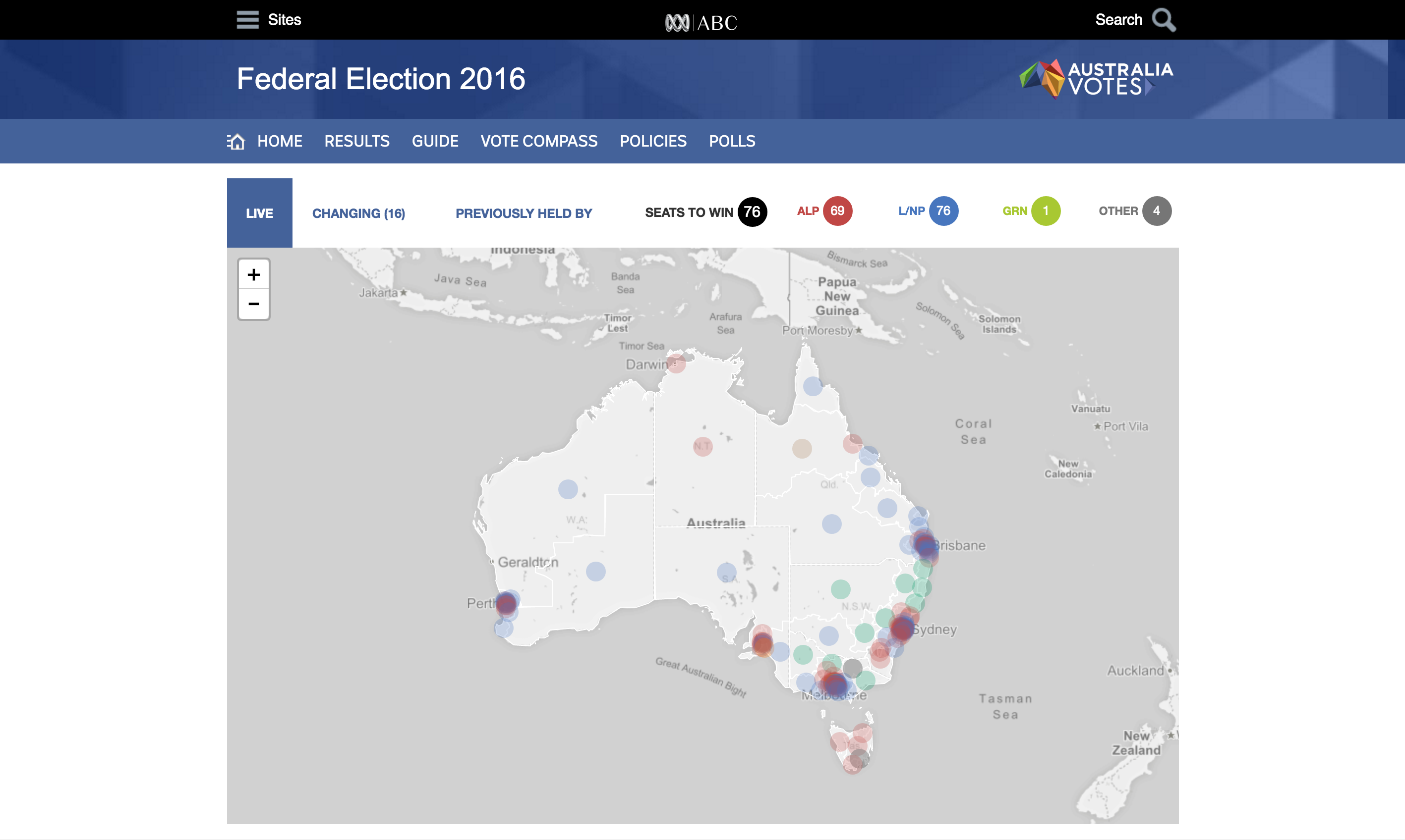 National view of the 2016 election map on desktop