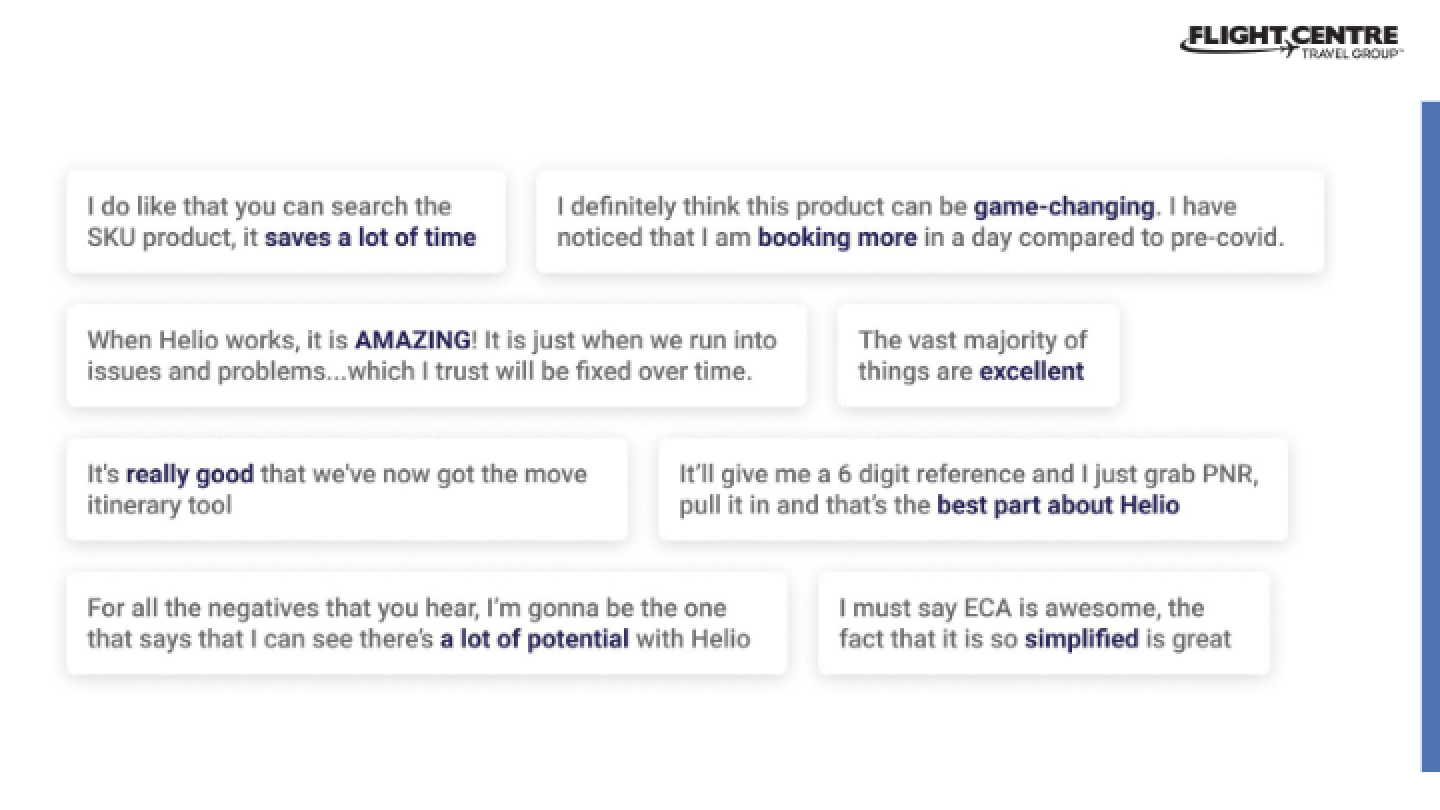 Scattered consultant quotes about Helio, ranging from &lsquo;when Helio works, it is AMAZING&rsquo; to &lsquo;for all the negatives that you hear, I can see there&rsquo;s a lot of potential&rsquo;